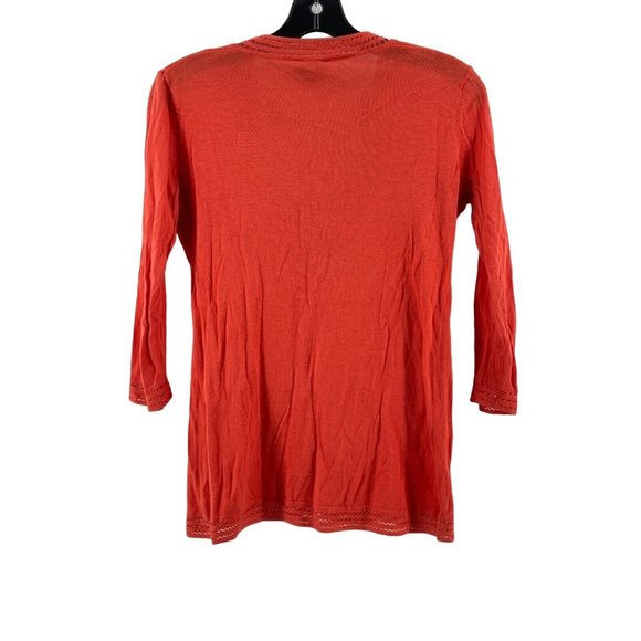 Talbots Petites Women's Orange Long Sleeve V Neck Knit Top Blouse Shirt Size PS - Picture 4 of 9